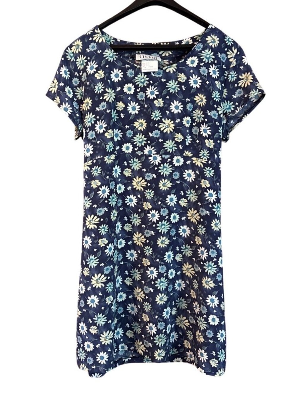 Floral Navy Dress By Studio Fuzz Size 11/12 Short Sleeve Lightweight Polyester
